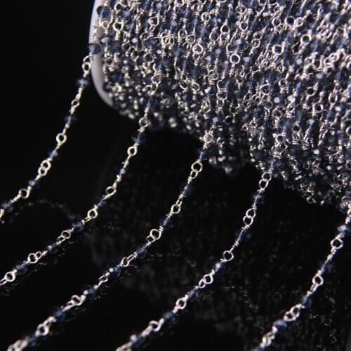 5Meter/lot 3x4mm Faceted Rondelle Rosary Chain,Blue Grey Glass Wire Wrapped Silver Plated Brass Chain,Necklace Jewelry Findings