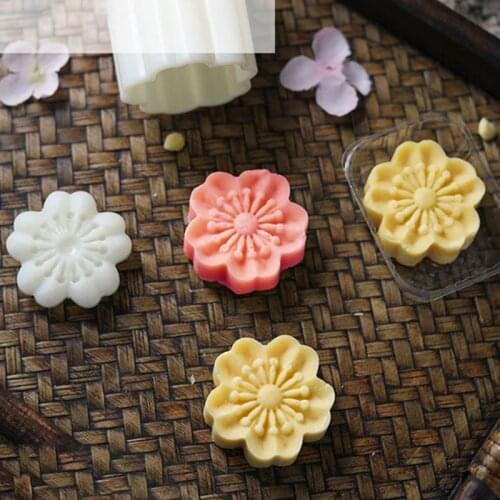 50g Mooncake Mold 4pcs Hibiscus Cherry Stamps Hand Press Moon Cake Pastry Mould DIY Bakeware