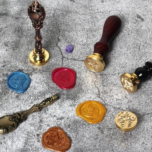 Antique seal wax wood handle solid wood stove bead stick, blessing series wax seal wedding seal decoration invitation craft gift