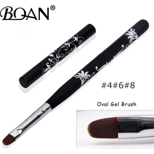 BQAN 10pcs #4#6#8 Nail Art UV Gel Polish Paint Art Nail Brush Black Wooden Handle Carved Flowers Manicure Nail Tools