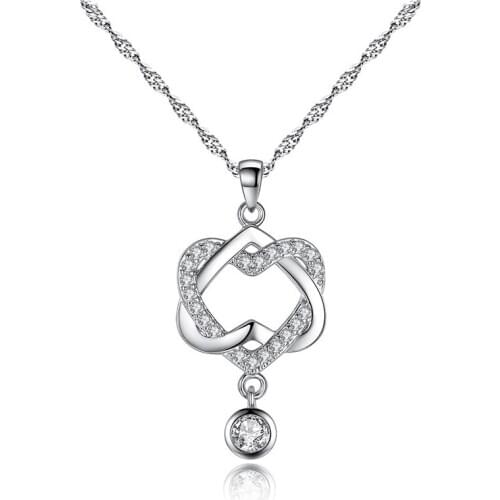 1 Piece Hanging Concentric Knot Water-wave Chain Pendant Necklace Setting Cubic Zirconia Silver Color Necklaces for Lovers
