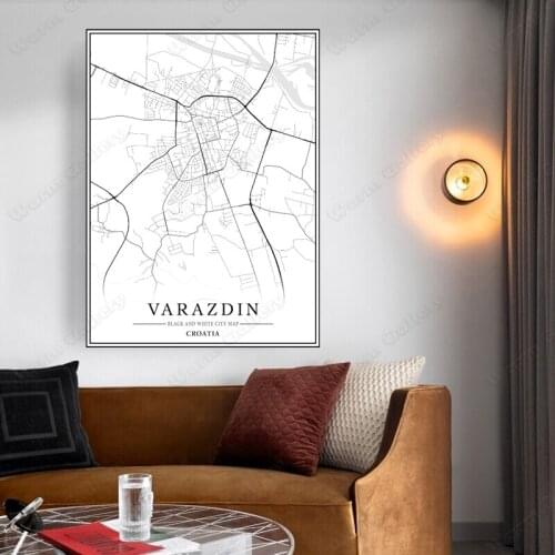 Black and White City Map The Varazdin City Map Poster HD Print Wall Art Canvas Nordic Landscape Painting For Home Decor
