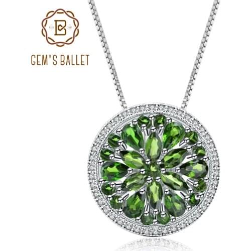 GEMS BALLET 925 Sterling Sliver Round Pendant Necklace Natural Chrome Diopside Gemstone Pendant For Women Fine Jewelry