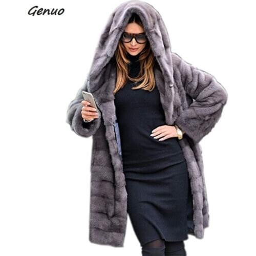 Genuo New Womens Coats and Jackets Winter Female Casual Solid Color Plush Hooded Long Section Plus Velvet Loose Jacket Women