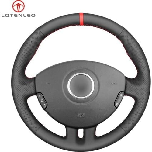 LQTENLEO Black Artificial Leather Car Steering Wheel Cover For Renault Clio 3 (RS) 2005 2006 2007 2008 2009 2010 2011 2012 2013