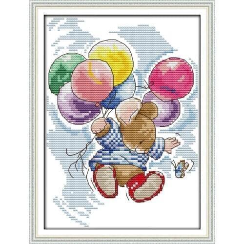 Joy Sunday Cartoon Style Balloon Flying Mouse DIY Cross Stitch Patterns DMC Stitch Embroidery Kit Needlework Set Home Decoration