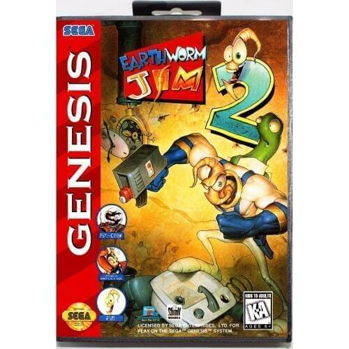 Earthworm Jim 2 Game Cartridge 16 bit MD Game Card With Retail Box For Sega Mega Drive For Genesis