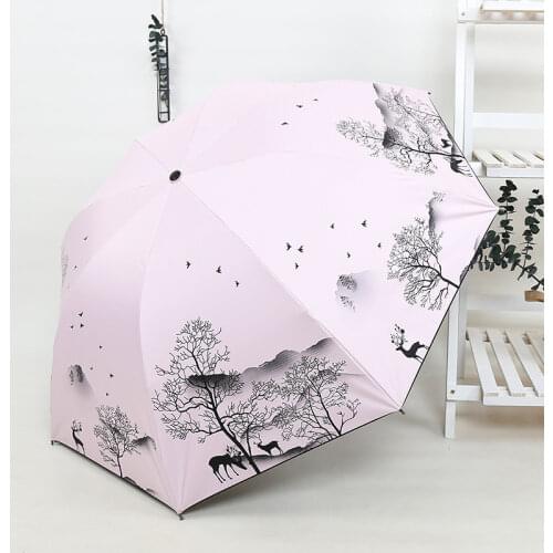 Ink Forest Cartoon Deer Folding Umbrella Black Glue Sunshade Outdoor Umbrella Hat Novelty Foldable Sun&Rainy Day Hands Rainbow