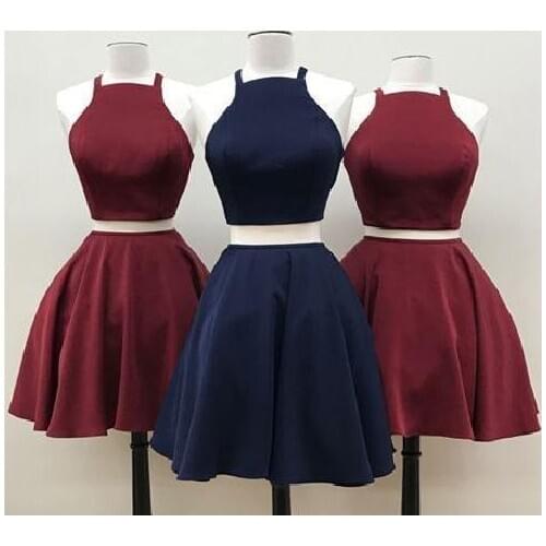 Short Satin Two Pieces Homecoming Dresses with Pockets A-Line Knee Length Criss Cross Graduation Dresses with Bowknot for Teens