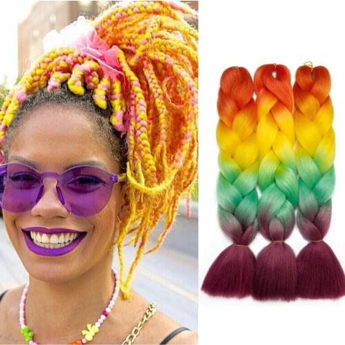 Lihui 24" Jumbo Hair Synthetic Braiding Hair Extension For Women Kanekalon Crochet Jumbo Braid Single Ombre 3 Tone Color