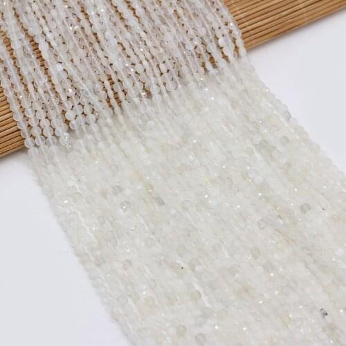 Small Beaded Natural Semi-Precious Stones Oblate Facete Moonstone Beads For Jewelry Making Charm Bracelet Accessories Gift 4mm