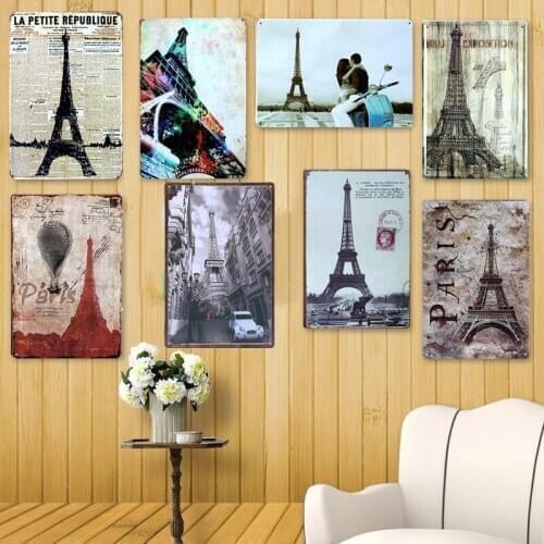 Paris Tower Metal Tin Sign Vintage Shabby Famous Scenery Plaque Iron Poster Painting Wall Art Decor For Cafe Bar Club Home Decor