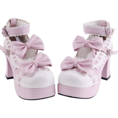 Cute dress lolita shoes round head bow lace buckle princess maid shoes JK Uniform Lolita Shoes Kawaii Girl Tea Party High help