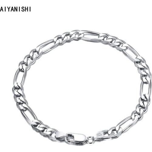 AIYANISHI Fashion 925 Sterling Silver Bracelet Unisex 5MM Flat Snake Chain Lobster Clasp Collares Bracelet For Women Men Gift