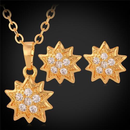 Wedding Jewelry Set Yellow Gold Color Rhinestone Earrings Pendant Necklace Fashion Stars Set For Women MGC PE1199