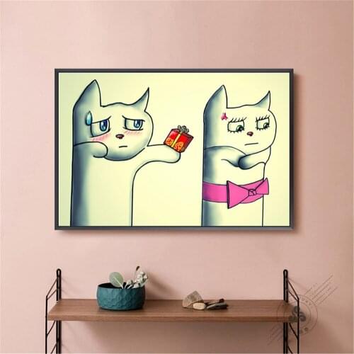 Wall Art Cute Kawaii Cat Funny Animals Gift Posters and Prints Canvas Pictures for Living Room Home Decor Nordic Style