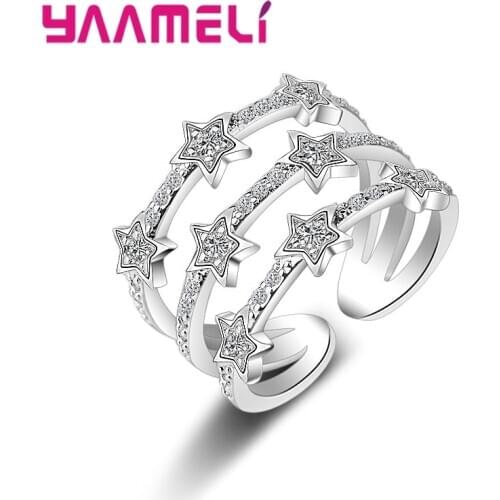 New Fashion Real 925 Sterling Silver Rings Multilayers Twinkling CZ Crystal Stars Zircon Stone Jewelry for Women Gift