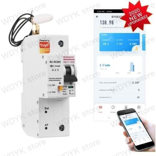 1P Tuya WIFI energy monitoring circuit breaker remote control with Alexa google home for Smart home