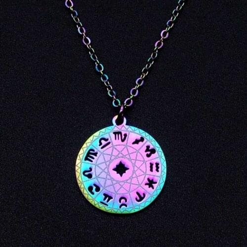 100% Stainless Steel Rainbow Colorful Zodiac Signs Charm Necklace for Women Dropshipping Fashion Jewelry Necklaces Wholesale