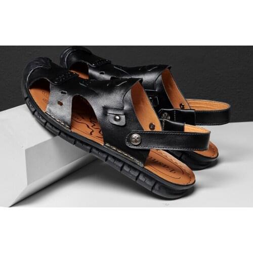 Plage Sandales Male Leather Sandals Mens Sandles Summer Men Footwear Gladiator Genuine Breathable Outdoor Rubber Sandal Shoes