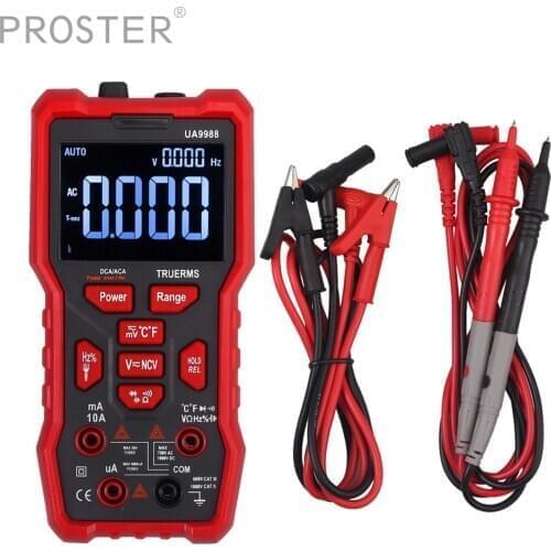 Proster Digital Multimeter Intelligent Button Multimeter AC DC Ammeter Voltmeter With Alligator Clip 9999 Counts NCV Multimeter