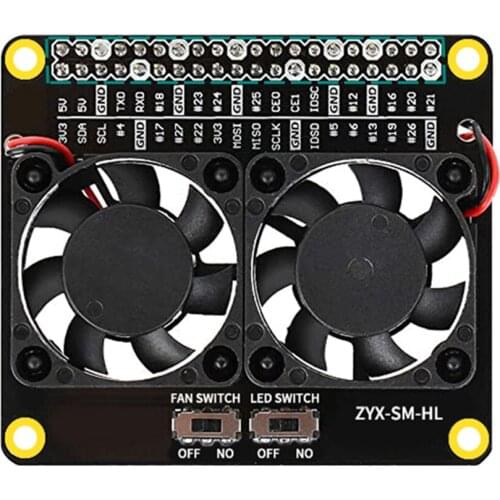 Heat Sink For Raspberry Pi 4 Model 4B 3B 3A + LED Dual 2 Cooling Fan Parts Cooler Module GPIO Expansion Board Radiator Laptop