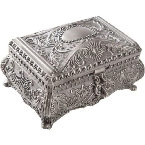Retro European Zinc Jewelry Box Non-solid Wood Flannel Storage Box Metal Carving Princess Storage Box Girls Gift