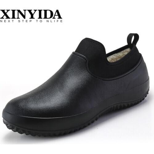 Unisex Non-slip Waterproof Garden Safety Shoes Slip On Elasticity Ankle Boots Car Wash Work Shoes Rain Boot Plush Big Size 36-47