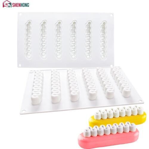 SHENHONG 6 Holes Wavy Cream Shape Silicone Cake Mold For Baking Mould Dessert Mousse Pan Bakeware Moule Pastry Decoration Tools