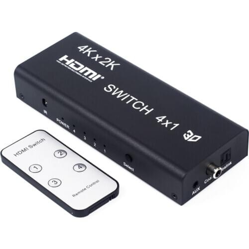 HDMI Switch 4 port With Audio Toslink Coaxial Audio Output 4 Input with 1 Output Selector Switching Controller Device with power