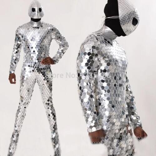 Dance Mirror jumpsuit mirror man suits Costume for nightclub stage performance