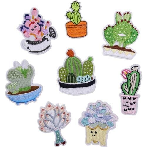 Fabric Embroidered Cactus Potted Plant Patch Cap Clothes Stickers Sew Iron On Applique DIY Apparel Sewing Clothing Accessories