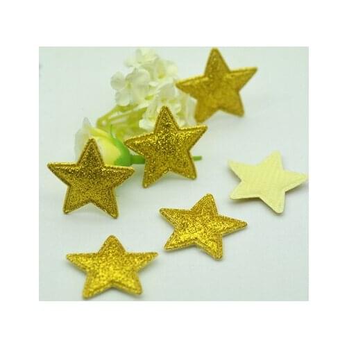Free Shipping 20PCS/Pack 30mm Yellow Glitter Fabric Stars,Fabric Patches,Clothing Patches,Sewing Supplies