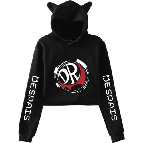 Streetwear Anime Danganronpa Monokuma Hoodie women Crop Top Hooded Kpop Clothes Kawaii Cat Ear Tracksuits Crop Short Sweatshirt