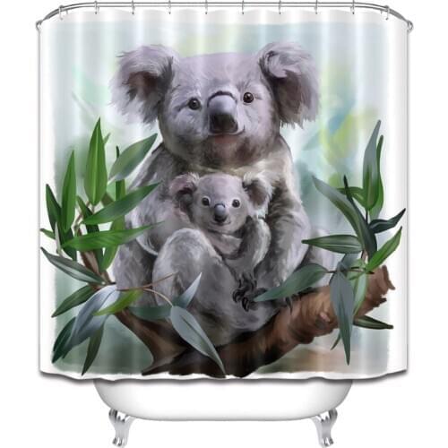 72'' Bathroom Waterproof Fabric Shower Curtain Polyester 12 Hooks Bath Accessory Sets Koala And Her Baby Watercolor Painting