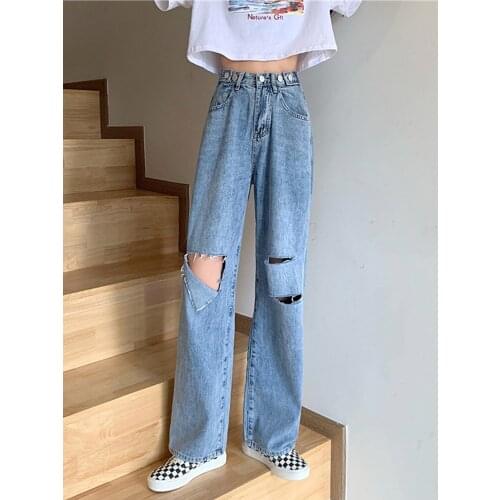 2021 autumn spring Denim Trousers korean style wide-leg denim pants women jeans woman vintage high waist Streetwear