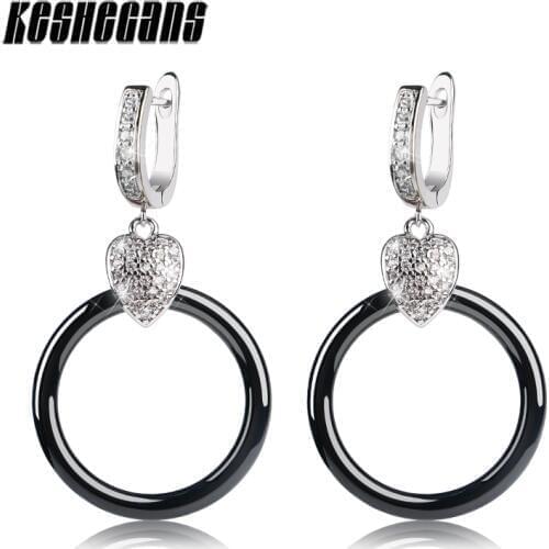New Arrival Heart U Shape Drop Earrings With Black White Ceramic Smooth Circle Simple Style For Women Fashion Earrings Jewelry