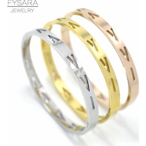 FYSARA Geometric Jewelry Hollow Star V Shape Bangle For Women Jewelry Luxury Brand Love Bangles Stainless Steel Gold V Bangles