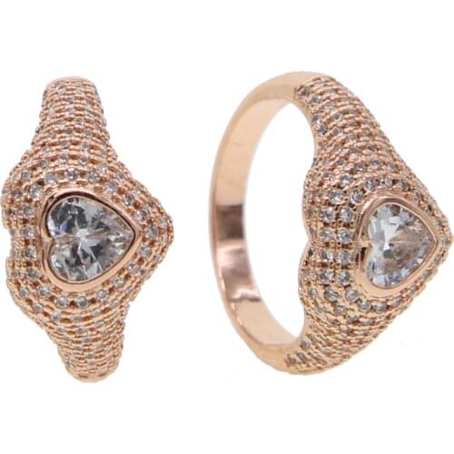 2020 Lover valentines gift Micro pave cz rose gold heart gold multi color women finger ring size 6 7 8