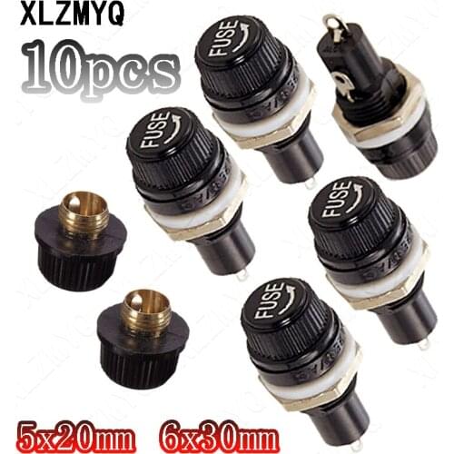 10pcs 5*20mm 6*30mm Glass Fuse Holders 5x20 6x30 Black Insurance Tube Socket Panel Mount Fuse Socket Copper 250V
