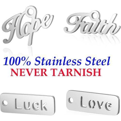 10 Pieces Dream Faith Happy Love Hope Tag Charm Wholesale 100% Stainless Steel Real 316 Steel DIY Charms AAAAA Quality Pendants