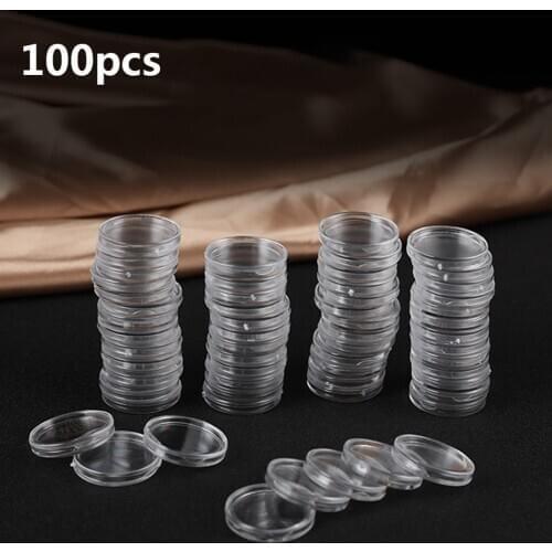 100pcs ID 16MM Commemorative Coins Transparent Plastic Round Boxes Plastic Protection Coin Collector Clear Round Coin Container