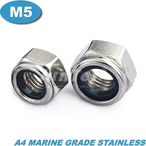 100pcs/lot DIN985 M5 A4 Marine Grade Stainless Nyloc Lock Nuts Locknut