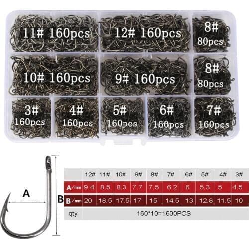 1600 Pcs/set Fishing Hook High Carbon Steel Barbed Perforated Fish Hook Carbon Steel Jig Sea Hooks Fishing Accessories
