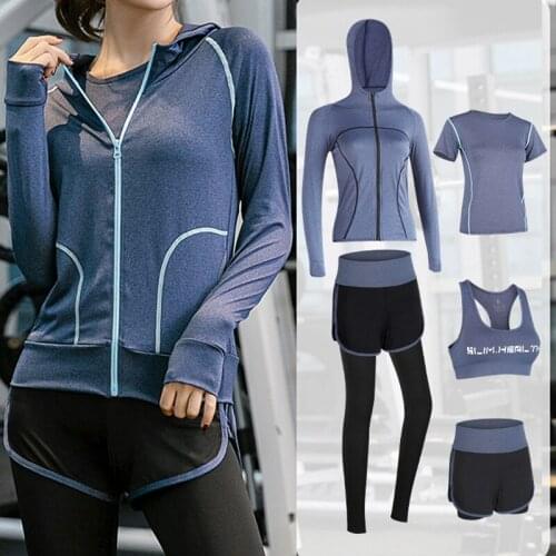 2/3/4/5PCS Womens Sport Suits Fitness Yoga Set Running Athletic Tracksuits Gym Clothing Coat T-shirt Workout Outfits Sportswear