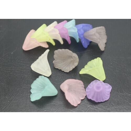 200 Mixed Color Frosted Acrylic Lily Bell Flower Beads Cap 10X12mm Flower Jewelr