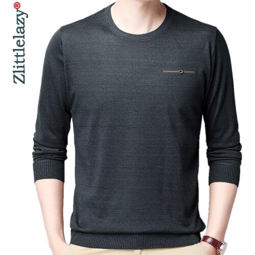 2021 Casual Knitted O Neck Sweater Men Pullover Clothing Fashion Tops Clothes Knit Solid Fake Pocket Mens Sweaters Pullovers 309
