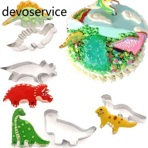 4PCS/Sets Dinosaur DIY Cartoon Baking Cookie Mold Stainless Steel Biscuit Mold Baking Cake Tool Molds Biscuit Cake Kitchen Tools