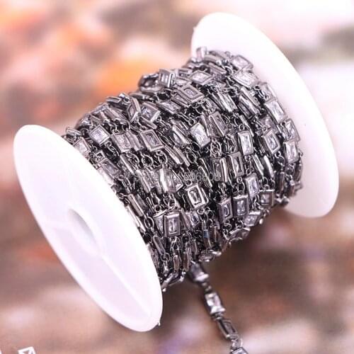 5 Meters ZYZ-F8986 Clear White Cubic Zircon Rosary Chains Jewelry, Faceted Rectangle CZ Pave Wire Links Chains Accessories