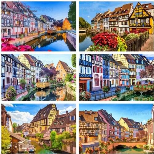 5D DIY Diamond Painting Town Scenery House Full Square Round Diamond Mosaic Embroidery Cross Stitch Kit Handicraft Home Mural